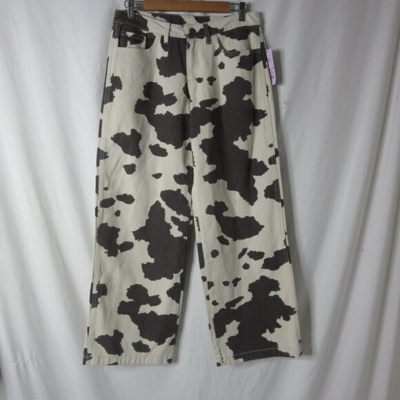 Wild Fable Denim High Rise Brown Cow Print Wide Leg Cream Indie Size Large NWT - Picture 4 of 9